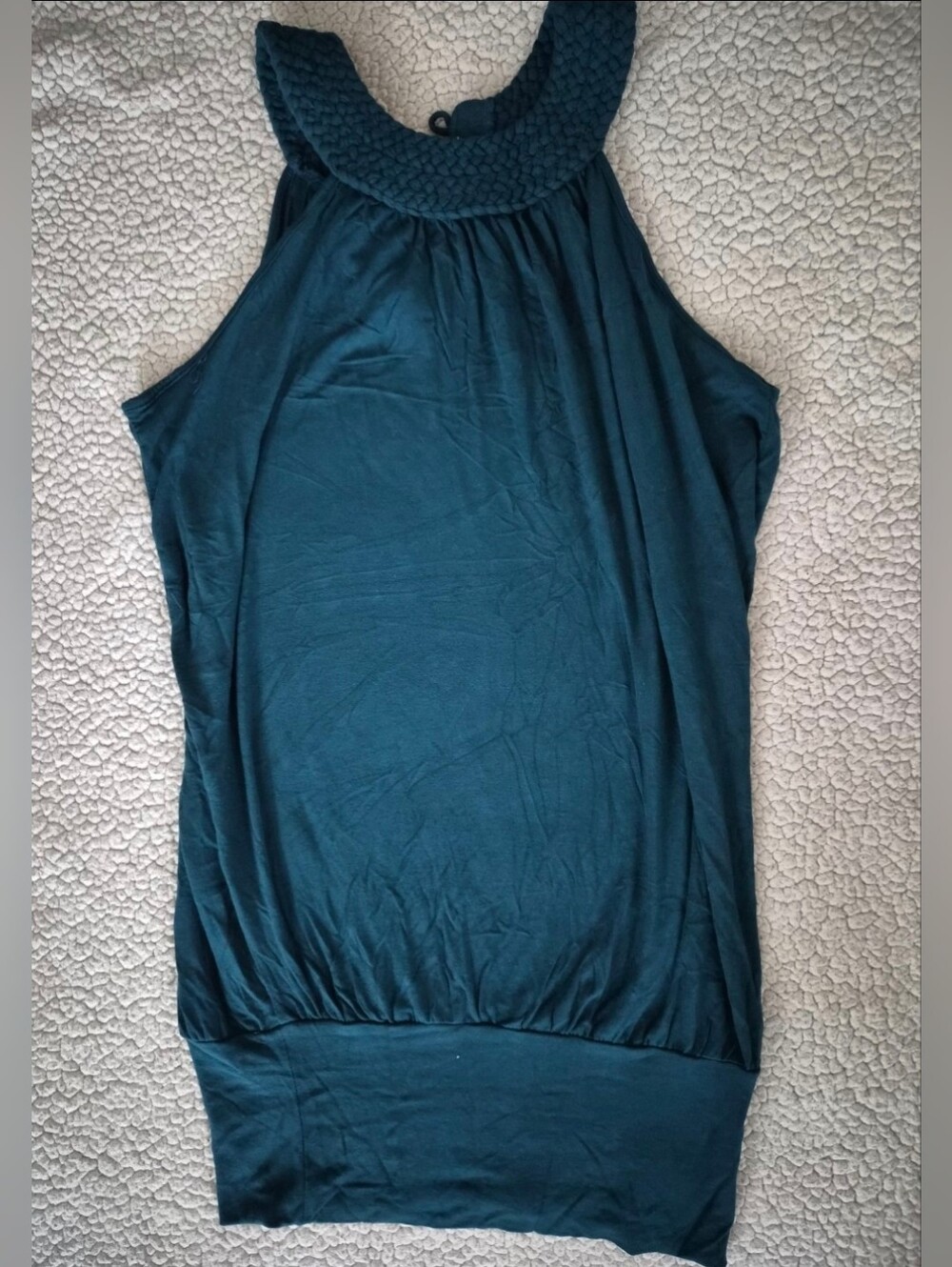 XXI Forever Teal Halter Neck Blouse Blouson Banded Bottom Top Small Early 2010s